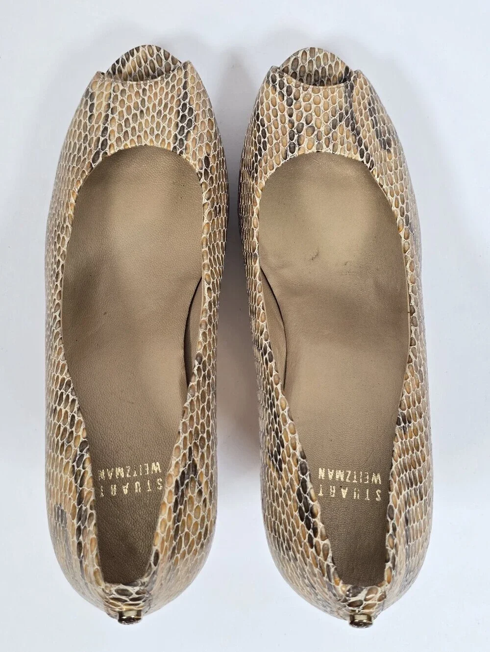 Stuart Weitzman Multicolor Python Embossed Leather Peep Toe Snakeskin Pumps 9.5